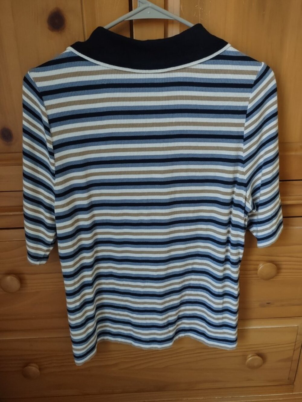 Liverpool Los Angeles Striped Ribbed Polo Shirt Blue Women's M - Picture 4 of 5